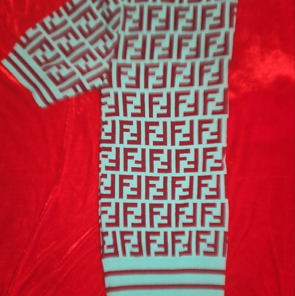 Fendi Teal and Burgundy Monogram Knit Top